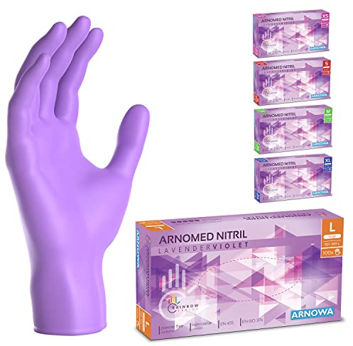 ARNOMED Lot de 100 gants jetable en nitrile - Violet - Taille L - Gants sans poudre - Caoutchouc sans latex