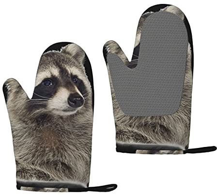 Haarige Waschbär-bedruckte Silikonhandschuhe für Mikrowelle, Küche, Grill, Kochen, Backen, Camping