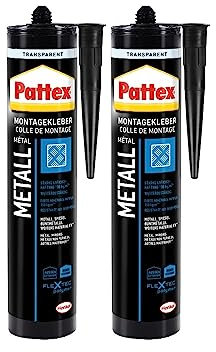 Pattex Montage Metall, starker Montagekleber für Metall, Buntmetall und Spiegel, Baukleber für alle Materialien*, elastischer Metallkleber für innen und außen**, 2x325g