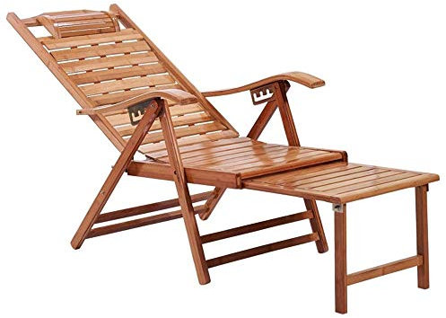 VVHUDA Verlängerter Bambus-Liegestuhl, mehrfach verstellbar, mit verlängertem Fußhocker, klappbare Sonnenliege aus Holz für Balkon, Terrasse, Garten, Terrasse small Gift