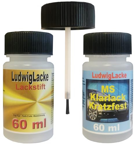 Ludwig Lacke LY7W Silbersee für VW Lackstift Set Autolack & Klarlack je 60ml