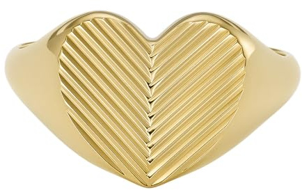FOSSIL Damen-Siegelring Harlow Linear Texture Heart Edelstahl goldfarben, JF046557106