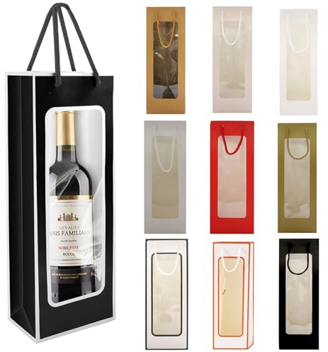 DITK-U 10 PCS Colorful Wine Gift Bags Single Wine Bottle Bag Reusable Wine Tote Bag with Transparent Window for Birthday Anniversary Wedding Party Christmas Festival