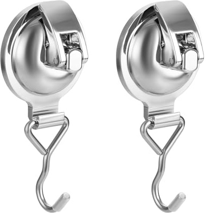 Khdrvok Heavy Duty Vacuum Wreath Cup Adhesive Hook,Hanging 13 lbs Robe Towel Hooks, Super Suction for Kitchen,Bathroom and Restroom (Round Silver, 2Pack)