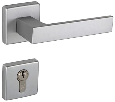 Gedotec Drückergarnitur Aluminium Türbeschlag Chrom matt silber Türgriff Zimmertür auf eckiger Rosette | PZ - Zylinder | Türdrücker-Garnitur Innentür | PUSH 1317 | 1 Set mit Befestigungsmaterial