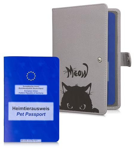 kwmobile Porte-passeport européen pour animaux de compagnie - Étui de protection similicuir pour passeport chien chat avec compartiments cartes factures - gris-noir