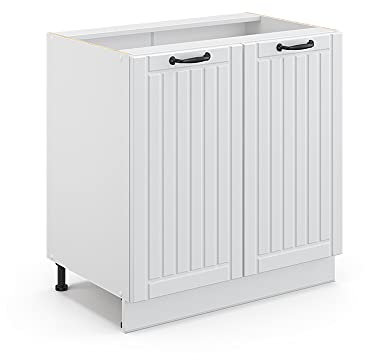Vicco Spülenunterschrank Fame-Line, Weiß Landhaus/Weiß, 80 cm mit Regal, AP Anthrazit