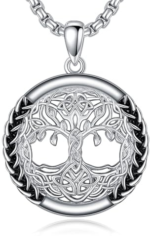 ROMANTICWORK Wikinger Kette Sterling Silber 925 Wikinger Keltischer Knoten Anhänger Halskette Nordischer Schmuck Geschenke für Männer Herren Damen