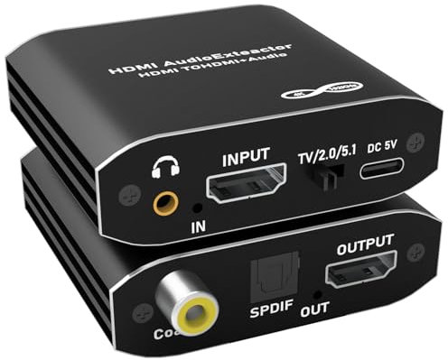 Tendak HDMI Audio Extractor, 4K HDMI Audio Splitter Convertitore a Optical Spdif Toslink Coaxial 3,5 mm Stereo Aux Adattatore per HDTV PS4 PS5 Blu-ray DVD