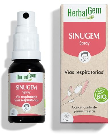 HERBALGEM Sinugem BIO Spray 15 ml – Descongestiona Nariz Senos y Oídos | Con yemas de carpe, aliso, rosal y grosella negra. Descongestiona la nariz, los senos y los oídos.