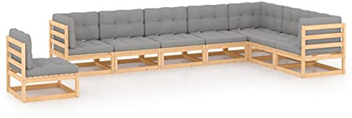 LIANGDONFC Lounge Sessel Outdoor、gartenmöbel set8-tlg. Garten-Lounge-Set mit Kissen Kiefer MassivholzIdeal für Terrassen, Gärten