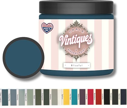Vintiques Chalk & Mineral Paint, Blissful, 8oz - Matte Finish- Easy Application for DIY Projects - Furniture, Wood, Metal, Home Decor and More - includes color card