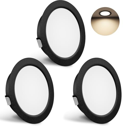 YindaLux LED Einbaustrahler 230V IP44 4000K Möbeleinbauleuchte 55-58 mm | 3W 300LM Deckenspots Neutralweiß LED Spots Ultra Flach 15mm für Badezimmer Wohnzimmer 3er Schwarz