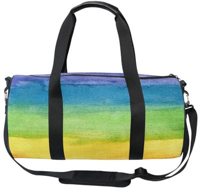 Mnsruu Bolsa deportiva de gimnasio con correa para el hombro para mujeres y hombres, bolsa de lona de rayas coloridas de arco iris, bolsa de entrenamiento de viaje con compartimento para zapatos para