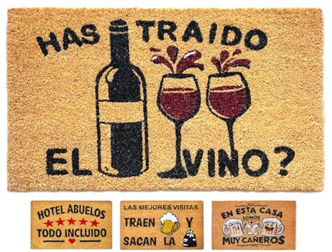 LUA VIKA Felpudo Entrada casa Originales y Divertidos - Has traido el Vino - 40x70 cm - Alfombra Entrada casa Exterior e Interior - Felpudo Coco - Resistente y Antideslizante