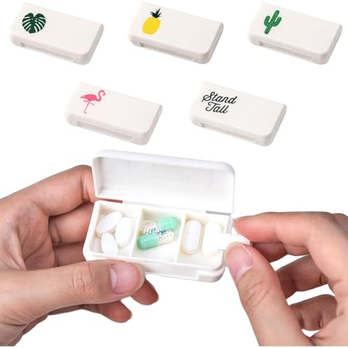 5 Stück Kleinere Pillendose für Unterwegs - 3 Fächer Mini Tablettenbox, Medikamentenbox für Vitamin, Fischöl und Medikamente