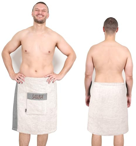 Lashuma Saunakilt Herren 55x140 cm | Lima Saunahandtuch mit Klettverschluss | Premium Saunatuch Beige - Natur | Schnelltrocknend & Hochwertig