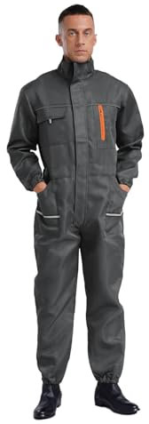 dPois Herren Damen Arbeitsoverall Einteiler Arbeitsanzug Baumwolle Lang Jumpsuit Unisex Erwachsene Uniform Arbeitskleidung Grau 170/L