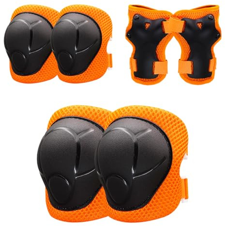 Knee Pads for Kids， Knee Pads and Elbow Pads Set Toddler 3-10 Years Protective Gear Set for Girls Boys with Wrist Guards for Skating Cycling Bike Rollerblading Scooter (Orange, S(3-7years))