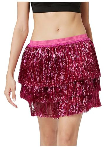Amxleh Hüfttuch Kostüm Latin Dance Röcke Pailletten Quaste Fransen Outfits Rock für Damen Frauen Karneval Quaste Kurzen Rock Erwachsene Damen Mode Party Zwiebel Seide Rock Sexy Halbkörpe