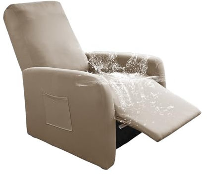 Highdi Funda de Sillón Relax Elástica para Sillón Reclinable, Funda Reclinable Impermeable 4 Piezas con 2 Bolsillos Laterales, Antideslizante Extraíbles Lavables Fundas Protector (Camello)
