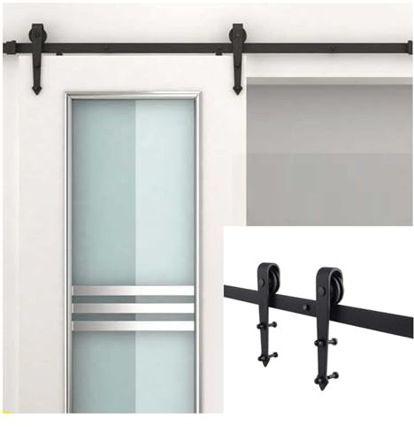 Kit Scorrevole For Porta Del Fienile, Binario For Ferramenta For Armadio Con Porta Scorrevole Del Fienile, Binario For Armadio Con Rulli, Binario Piatto,For Porta Singola Larga 66-198 Cm(96.4 Track (