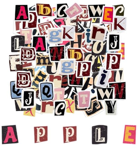KWKPR 104 Pezzi Adesivi Vintage a Forma di Lettera, Autoadesivi, Impermeabili, in Vinile, Stickers Scrapbooking per Laptop Album Book Agenda Casco Moto Decorazioni Fai Da Te