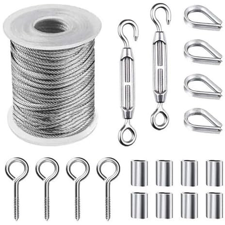 LSHIJI Stahlseil 15 Meter Flexibles Drahtseil aus Edelstahl, weiches Kabel, 2 mm, Hakenset for Aufhängen von Pflanzen, Zeltvorhängen, Wäscheleinenseil Drahtseil