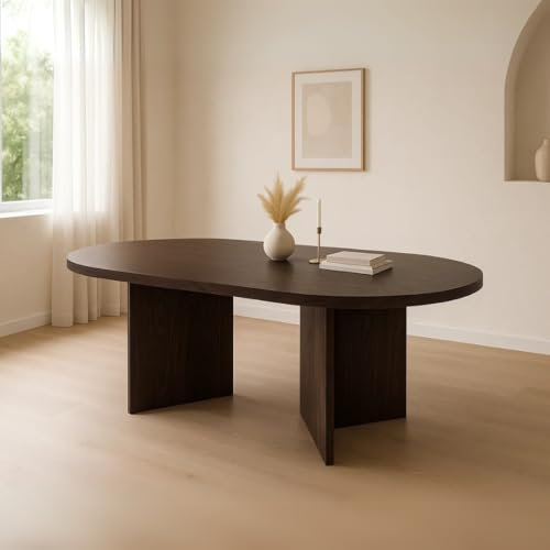 trelevo Esszimmertisch 160x90 cm, Nussbaum-Optik, Tischplatte gerade Kanten 40mm, ovealer Esstisch, Tischbeine V-Form, Holztisch Esszimmer