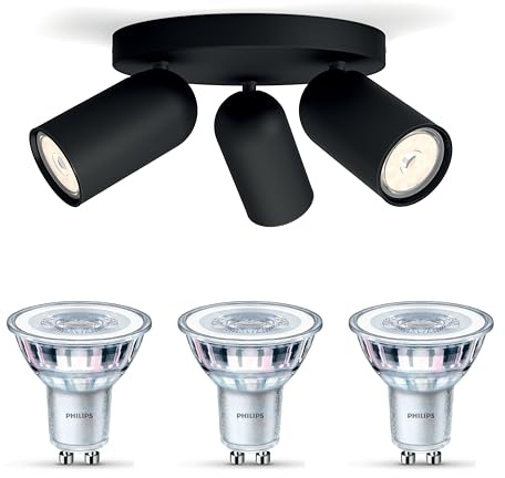 Philips Pongee Aufbaustrahler (Schwarz) - 3-Flammig - Nicht dimmbar | Deckenstrahler - GU10 - Warmweiß
