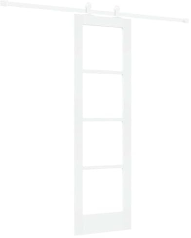 vidaXL Porta Scorrevole Orkdal Bianca Legno Massello e Vetro 61 x 198.5 cm Con Set di Hardware da 200 cm Uso Interno Porta Interna Moderna Salvaspazio Durevole Partizionamento Regolabile