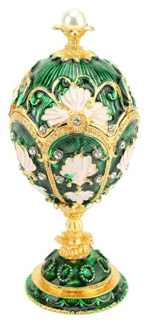 Depisuta Vintage Jewelry Box, Easter Egg Style Enamelled Trinket Box Hinged, Hand Painted Enamelled Rhinestones Decorative Boxes Gifts for Family (Gold Green)