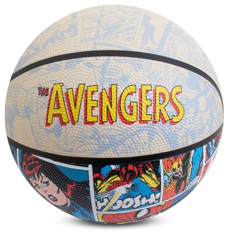 Hy-Pro Ballon de basketball Avengers sous licence officielle Taille 5 – Pour l'intérieur et l'extérieur avec design Marvel et graphique Retro Avengers – Petit ballon de basket – Matériau antidérapant