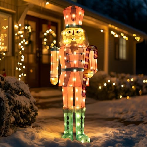 Casse-noisette de 150 cm - Décoration de Noël d'extérieur avec LED - 1,5 m - Grande décoration de Noël lumineuse avec piquets et attaches éclair pour cour, porche, pelouse
