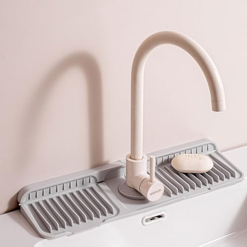 Silicone Faucet Mat for Draining, Kitchen Faucet Sink Splash Guard, Foldable Tap Drip Draining Holder, Faucet Handle Drip Catcher Tray for Kitchen and Bathroom Countertop Protect