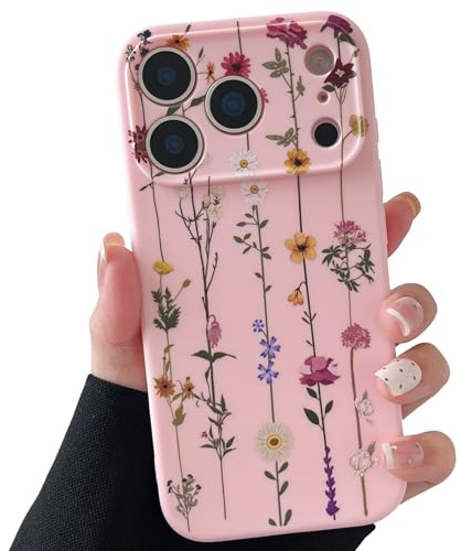 ZTOFERA Blomfodral kompatibelt med iPhone 17 Pro Max (6,9 tum) för flickor kvinnor, flexibel mjuk silikon skyddande fodral med söta klätterblommor mönster stötsäkert skydd, rosa