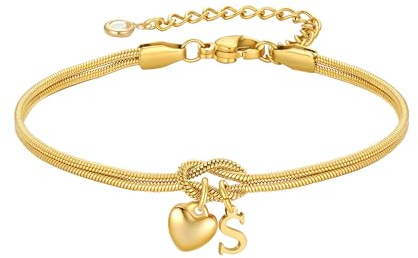 TINGN armband guld kvinnor flickor – 18K guldpläterad knut armband med bokstäver personligt hjärta hänge armband kärleksknut armband best man gåvor för kvinnor flickvän flickor