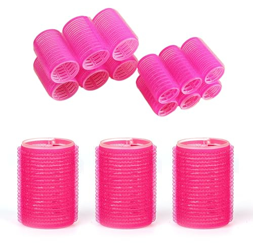 Homiladi 15Pcs Pink Hair Rollers | Self Grip Rollers for Hair Styling | 46mm Velcro Rollers for Hair with Strong Hold | DIY Hairdressing Curlers for Long, Medium, Short Voluminous Curls, Waves