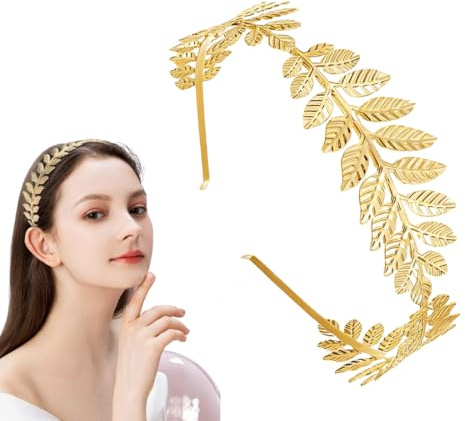 YAZWUR 1 Stück Haarreif Gold Lorbeerkranz, Damen Haarband Gold Kopfschmuck Braut, Mädchen Lorbeerkranz Kopfschmuck Goldene, Hochzeit Haarreif, Boho Blatt Haar Krone Accessories