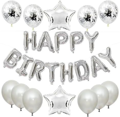 Wimpelkette 25-teiliges Set „Happy Birthday“-Ballons, Folienbuchstaben-Ballongirlande, Wimpelkette, Banner, Kinderparty-Dekoration, Babyparty(Silver)