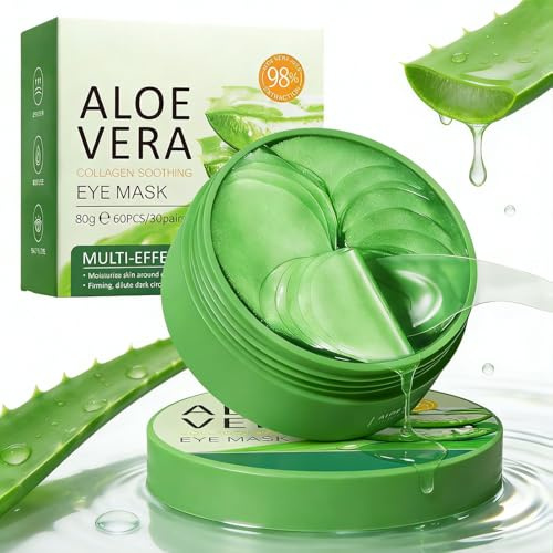 Probuk 60 almohadillas para los ojos de aloe vera contra ojeras, mascarilla hidratante, ojeras, hinchazón y ojeras y reafirmante