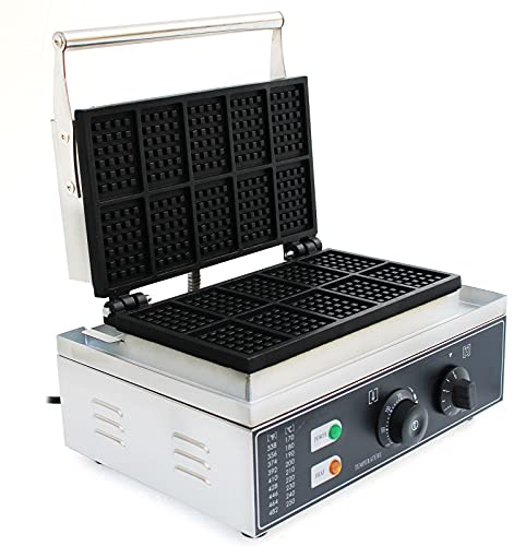 Machine à gaufres commerciale en acier inoxydable 1500 W, 50 ~ 300 °C, poêles antiadhésives, revêtement en téflon non adhésif, 38,5 x 27,5 x 21,5 cm