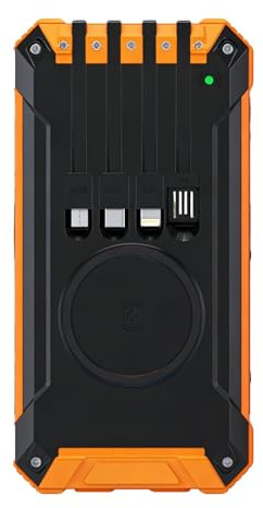 Funabridge 20000Mah Solar Power Bank, Wireless Charger, Dual Usb, Led Lights, Outdoor Orange And Black, 6.8 X 3.5 X 1.1 In
