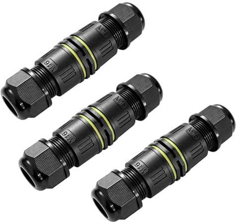 IP68 Waterproof Junction Box Outdoor Cable Connector for Ø 3mm-10mm | 3-Pack 3-Pin Electrical Wire Connectors, Weatherproof External Sleeve Coupler for Ø 3mm-10mm Cables (Black)