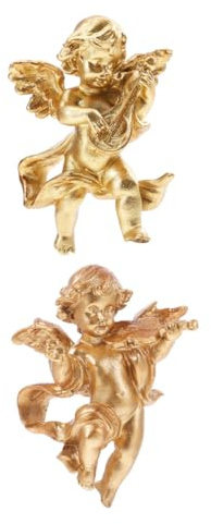 NULYLU 2 Esculturas de Ángel de Resina Dorada para Colgar en Pared, Decoración Europea Delicada y Funcional para Hogar y Fotografía