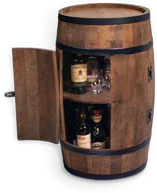 CREATIVE COOPER Fassbar Stehtisch mit Tür - Alkoholschrank Flaschenregal Holz - Holzfass - Fassmöbel - Wineregal - Whiskybar- Weinfass mit Tür - 80 cm (wenge)
