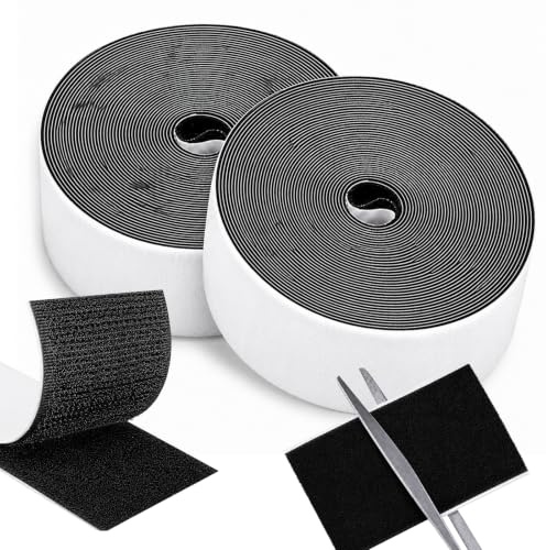 Redamancy 6m x 50mm Klettband Selbstklebend, Extra Stark Doppelseitig Klebende, Haken und Loop Band Klebepad für Stoff Fliegengitter Couch-Kissen Teppich(Schwarz)