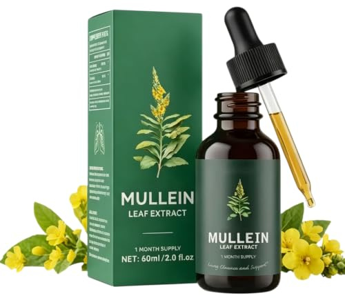Gouttes de Mullein, Mullein Leaf Extract, Extrait de Feuilles de Molène, Naturelles Gouttes de Molène avec Chlorophylle pour Poumons Nettoyage, Gouttes D'extrait de Feuille de Molène, 60ml