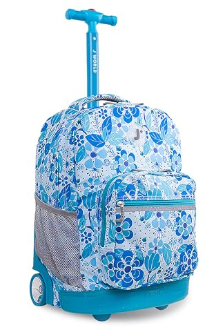 J World Sunrise Kids Rolling Backpack with Wheels for Girls Boys, Roller Bookbag for School, 18 x 13 x 9 Inches, Blue Vine