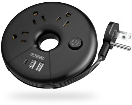 Travel Power Strip, NTONPOWER Portable Desktop Charging Station 3 USB Without Surge Protector Short Extension Cord 3.28ft Compact for Home, Office, Cruise Ships, Business Trip, Hotels, Black